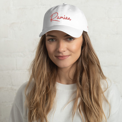 Ramien Signature Collection Dad hat in white with red embroidery