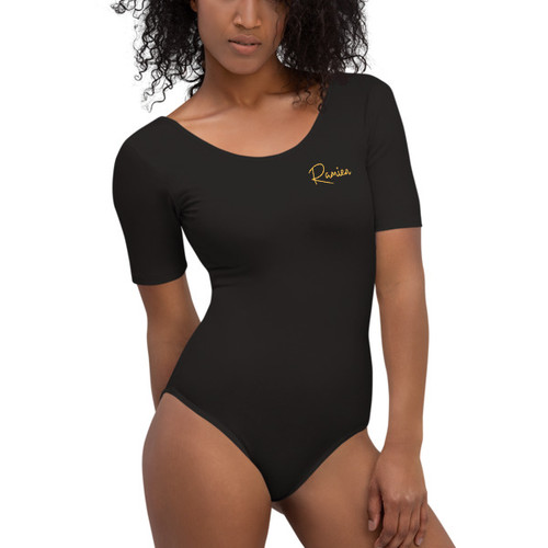 Ramien Signature Collection Short Sleeve Bodysuit in black with gold