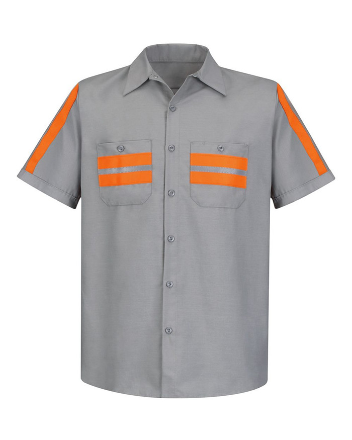 Men's High Visibility Work Shirt - Fluorescent Industrial Shirt With Reflective Trim (Red Kap)