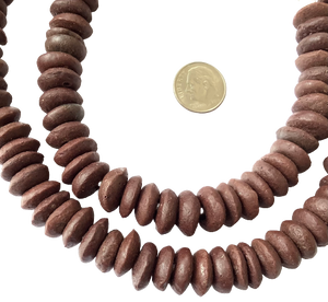 Ghana Ashanti handmade Recycled Glass Opaque Dark Brown Rondelle Beads-Ghana Ghana Ashanti handmade Recycled Glass Opaque Dark Brown Rondelle Beads-Ghana