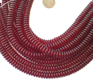 Strand of Czech Bohemian Glass Cranberry Red Rondelle Shaped Trade Beads