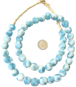 12 mm Ghana aqua blue multi Handmade Krobo beads Glass African trade Beads-Ghana 12 mm Ghana aqua blue multi Handmade Krobo beads Glass African trade Beads-Ghana