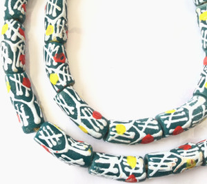 Made in Ghana Handmade Dk Green white colors Recycled glass African trade beads Made in Ghana Handmade Dk Green white colors Recycled glass African trade beads