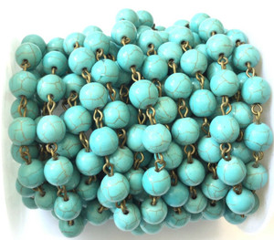 Gemstone Turquoise Round Beads Antique Brass Chain