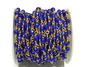 Gemstone Blue Jade Beads Gold plated link Rosary Chain