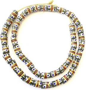 Ghana Army Green Banded Krobo recycled Glass African trade Beads-Ghana Ghana Army Green Banded Krobo recycled Glass African trade Beads-Ghana