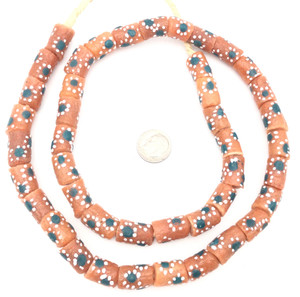 Ghana Handmade opaque coral with green eye Recycled glass African trade beads