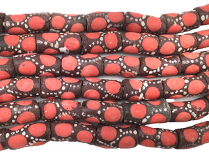 Ghana Handmade Cocoa Brown red polka dots Recycled glass African trade beads Ghana Handmade Cocoa Brown red polka dots Recycled glass African trade beads