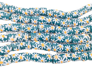 Ghana Handmade Teal multi Recycled glass African trade beads [02002]