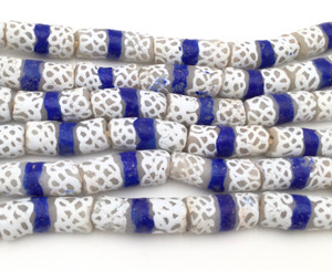 Ghana Handmade frosted blue banded Zen Recycled glass African trade beads Ghana Handmade frosted blue banded Zen Recycled glass African trade beads