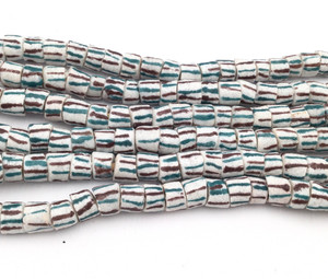 Ghana Handmade white multi Recycled glass African trade beads [02043]