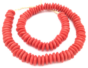 Ghana Ashanti handmade Recycled Glass Red Disk Saucer Beads [03662]