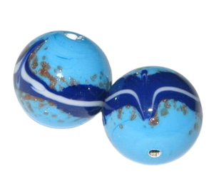 2PCS Blue Trade Handmade Lampwork Round Czech Bohemian Glass Beads  2PCS Blue Trade Handmade Lampwork Round Czech Bohemian Glass Beads