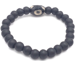 1  Black Padre Fancy with Dzi Agate jjbracelet-African Trade Beads