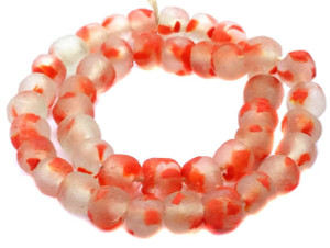 Clear Coral Handmade Krobo recycled Glass African trade Beads-Ghana Clear Coral Handmade Krobo recycled Glass African trade Beads-Ghana
