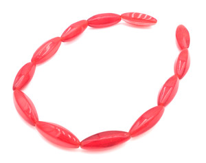 12 Vintage elongated oval red Czech glass beads