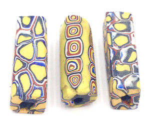 3 Rare Venetian Antique yellow Millefiori African Glass Trade beads