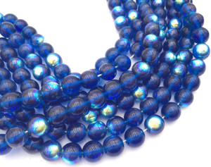 Czech Firepolish Druk Deep Ocean Blue w/ AB 25 Bead Strand Czech Firepolish Druk Deep Ocean Blue w/ AB 25 Bead Strand