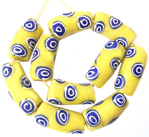 Short strand Handmade Laser Lemon Zen eye African Krobo recycled glass beads-Ghana