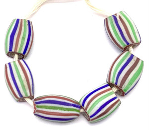 Antique Stripes melon tabular matching Chevron 11x8mm glass beads Trade Beads-Ghana [30587]