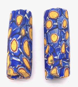 2 Antique Venetian Blue with mustard eye Mellifiori trade beads