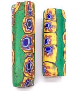 2 Rare Venetian Antique Green Millefiori W/green core African Beads 2 Rare Venetian Antique Green Millefiori W/green core African Beads