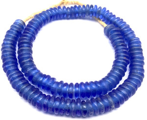 Handmade Blue Ghana disk Krobo Recycled Glass African trade beads-Ghana [00431]