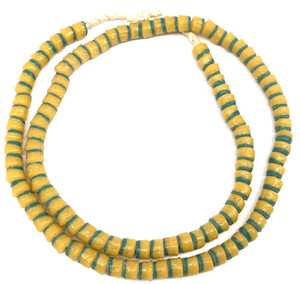 Handmade Ghana Green & Yellow glass disk African Trade Beads Handmade Ghana Green & Yellow glass disk African Trade Beads