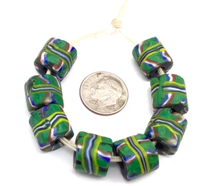 Antique Venetian Multi colored Green Millefiori African trade beads-#V1336
