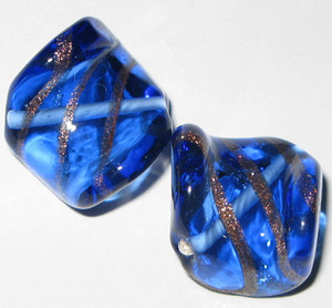 Czech vintage twist lamp cobalt aventurine Bohemian glass beads