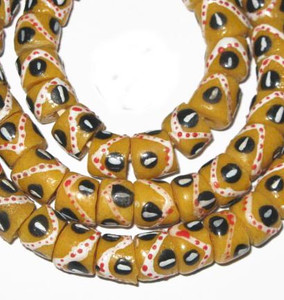 Ghana Mustard yellow African fancy Krobo Powderglass beads  Ghana Mustard yellow African fancy Krobo Powderglass beads