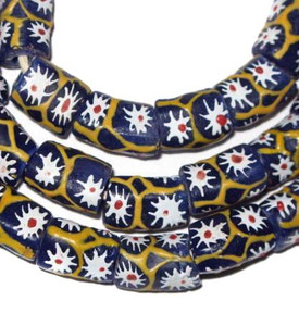 A strand of blue African fancy Krobo Powderglass beads A strand of blue African fancy Krobo Powderglass beads
