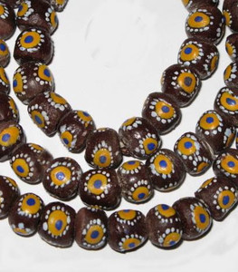 handmade fancy Krobo powderglass brown/gold trade beads handmade fancy Krobo powderglass brown/gold trade beads