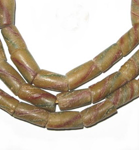 Antique African dark red swirl and burnished yellow Krobo Powderglass trade beads