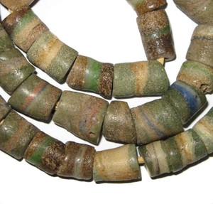 Antique African earth tone banded Krobo Powderglass trade beads
