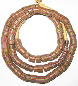 Authentic red multi Venetian wound drawn stripe glass trade beads Authentic red multi Venetian wound drawn stripe glass trade beads