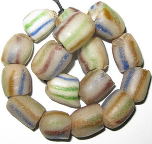 Antique powder glass multi color stripe trade beads