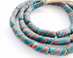 A strand of African fancy green swirl Krobo Powderglass beads A strand of African fancy green swirl Krobo Powderglass beads