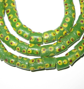 A strand of African fancy lime green Ghana Krobo recycled green glass beads A strand of African fancy lime green Ghana Krobo recycled green glass beads