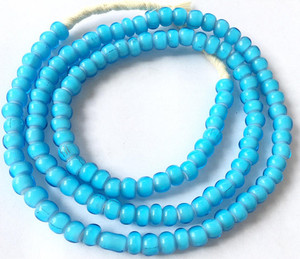 West African Blue Turquoise Ghana White heart glass beads