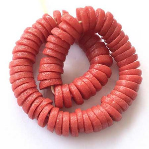 Red Ghana Disk Krobo Glass Beads