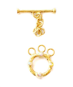 3 Strand Gold Vermeil Toggles-Bar with faceted crystal AB 3 Strand Gold Vermeil Toggles-Bar with faceted crystal AB