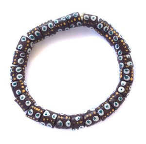 Cylinder brown with white eye design African Krobo Recycled Glass beads Cylinder brown with white eye design African Krobo Recycled Glass beads