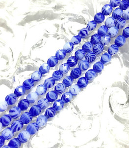 6mm Czech fire Polished 50 Beads Multi Blue and white Colored Beads 6mm Czech fire Polished 50 Beads Multi Blue and white Colored Beads