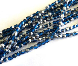 4mm Czech fire Polished 300 Beads Silver Teal
