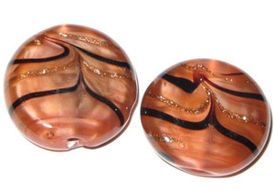 2 vintage Czech lampwork tabular feather glass beads 2 vintage Czech lampwork tabular feather glass beads