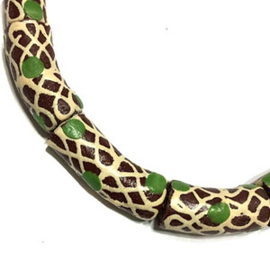 Cylinder brown with green eye design African Krobo Recycled Glass beads Cylinder brown with green eye design African Krobo Recycled Glass beads