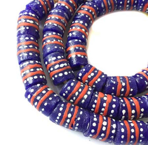 45 African Dark Blue red Banded Krobo powderglass Fairtrade Beads from Ghana 45 African Dark Blue red Banded Krobo powderglass Fairtrade Beads from Ghana
