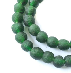 48 Sea Glass Matte Deep emerald green Round African Ghana Krobo Recycled Glass fair Trade Beads