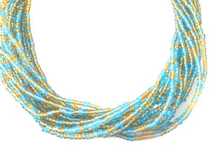 Ghana Light Turquoise Blue and Amber Multi Colored Ghana Seed Beads Glass African Trade Beads